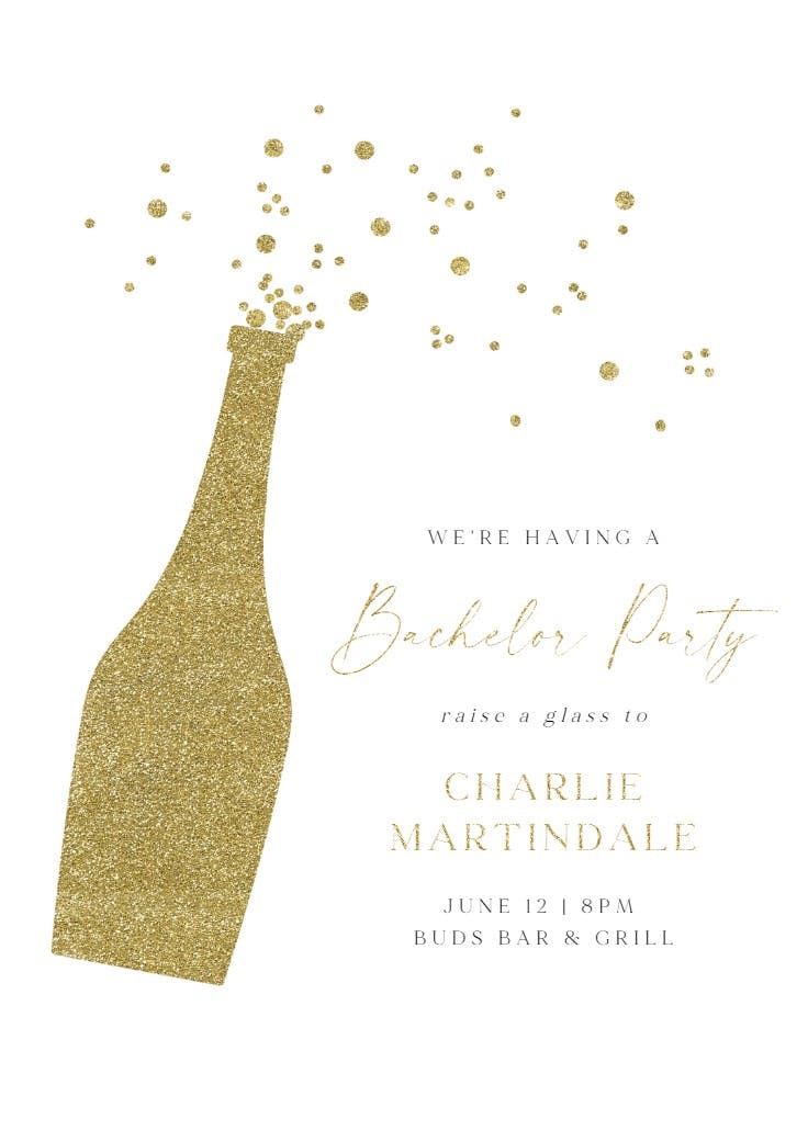 Glitter bubbly - bachelor party invitation